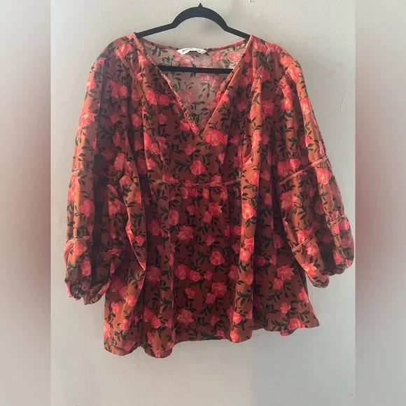 Sonoma Corduroy Peasant Blouse
Womens 4X Brown Fall Floral V Neck Top - Picture 2 of 12